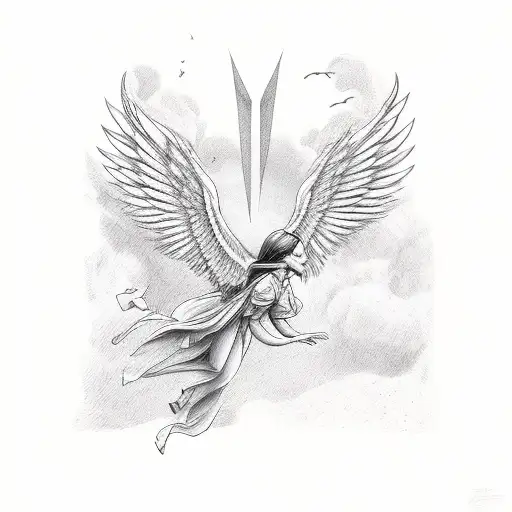 Flying Up Angel With A Trail Behind And Wings