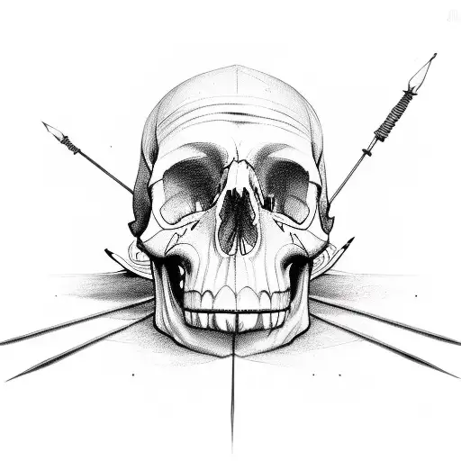 One Long Vertical Spear Going Through A Smaller Skull