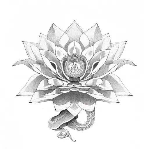 Snake Wrapped Around Lotus Flower