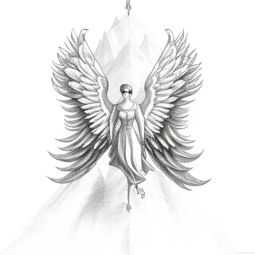 Flying Up Angel With A Trail Behind And Wings