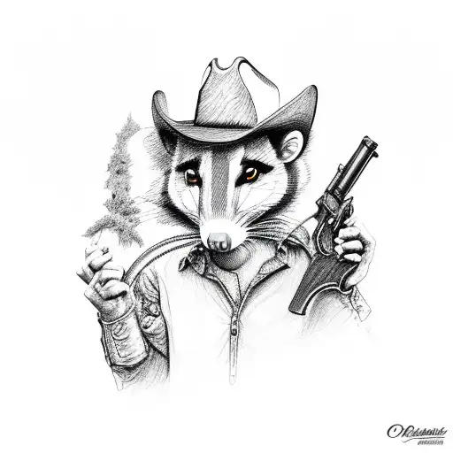 Cowboy Opossum Drawing His Revolver