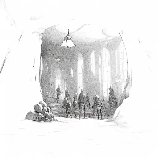 A Group Of Adventurers Exploring A Mysterious Dungeon