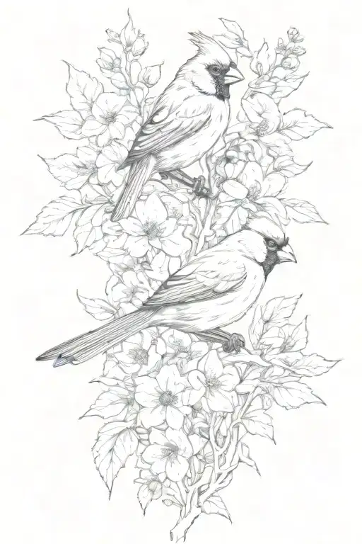 A Mix Of Flowers With A Perched Cardinal