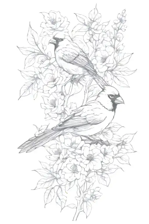 A Mix Of Flowers With A Cardinal