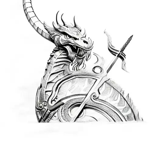 A Viking-inspired Sketch Of A Dragon Wrapped Around A Paintbrush