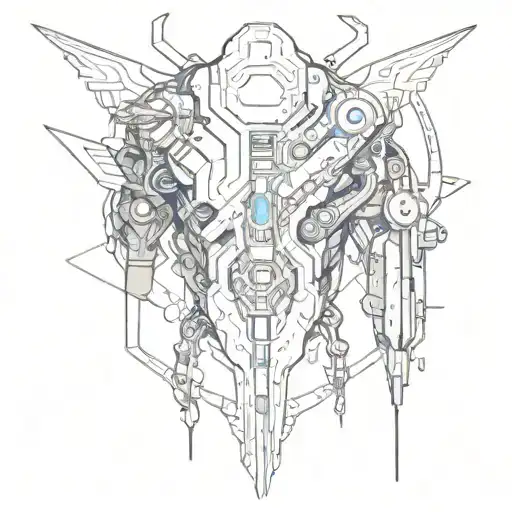 Futuristic Cyberpunk Style Back Tattoo In Style