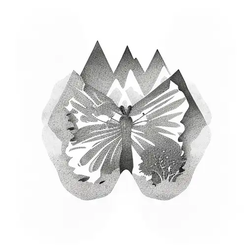 Mountain Range With A Hidden Butterfly Silhouette