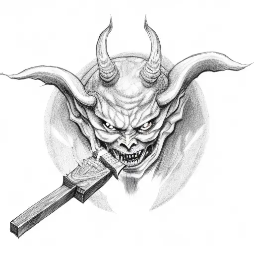 Demon Holding A Burning A Cross