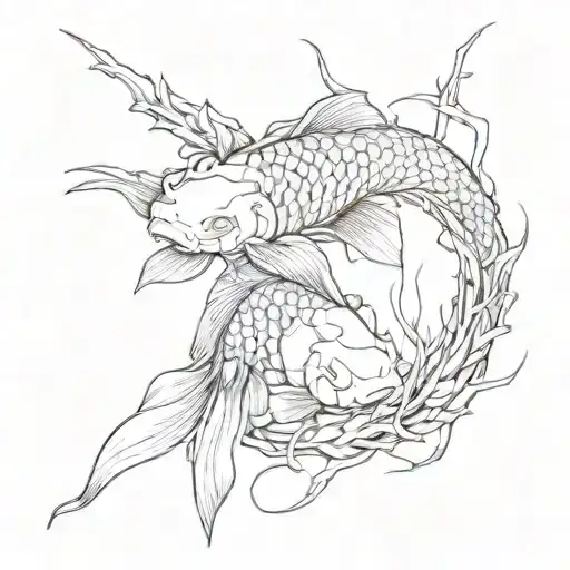 A Koi Fish Surounded By Thorns Wrapped Round