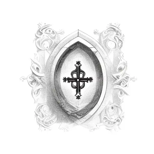 Black Oval With Gothic Crosses Shooting Out Of The Sides