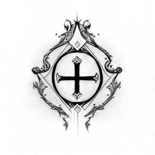 Black Oval With Gothic Crosses Shooting Out Of It