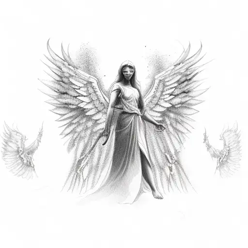 Angel With Spread Wings And Arms