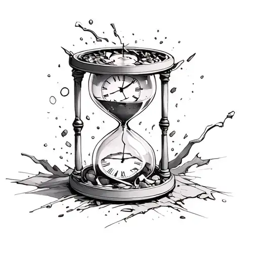 Hourglass That Is Falling Apart And Filled With Clocks