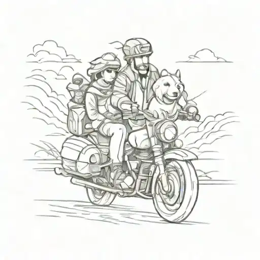A Family Riding A Motorcycle With A Dog
