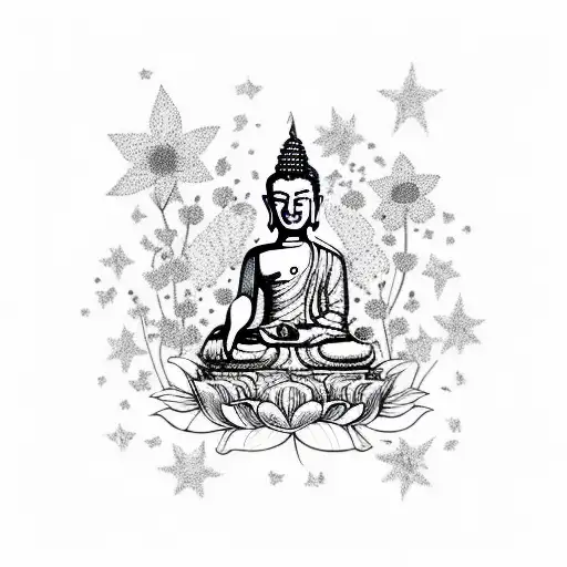Buddha With Flowers And Stars