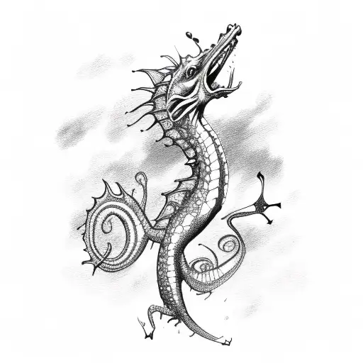 A Sketch Of A Sea Dragon Surrounded By Musical Notes