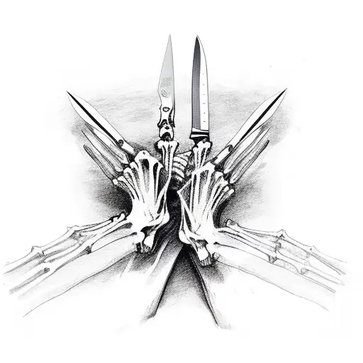 Skeleton Hand Holding A Knife With Other Skeleton Hands