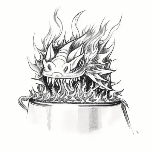 A Chef's Hat Engulfed In Flames With A Dragon Emerging From It