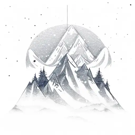 A Snow-covered Mountain Range With A Shooting Star Streaking Across The Sky