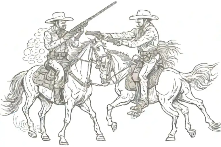 A Cowboy On A Horse With His Colt 45 Revolver Pistol Shooting