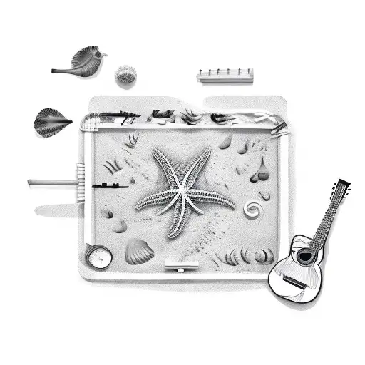 A Tropical Beach Scene In Goa With Musical Instruments In The Sand