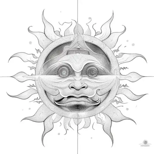 Sun With Wiggly Rays And A Face In The Middle And The Face Has A Septum Piercing