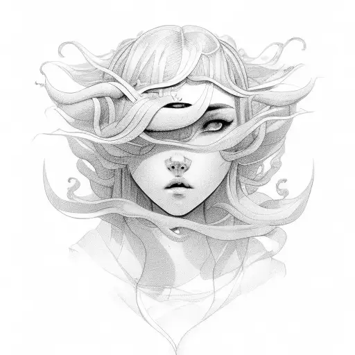 Sun With Wiggly Rays And A Soft Girl Face In The Middle And The Face Has A Septum Piercing