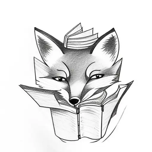 A Sketch-style Tattoo Of A Fox Reading A Book In A Nature Setting