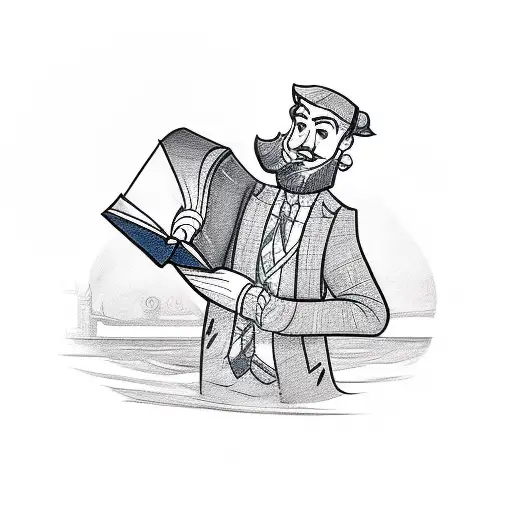 A Sketch-style Tattoo Of A Teacher Holding A Book With The Seine River Flowing Through The Pages