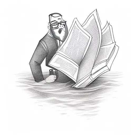 A Sketch-style Tattoo Of A Teacher Holding A Book With The Seine River Flowing Through The Pages