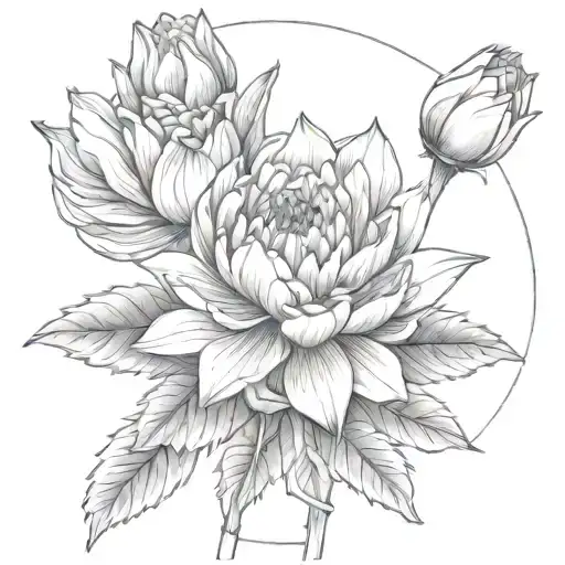 One Carnation With Stem Intertwined With One Water Lily