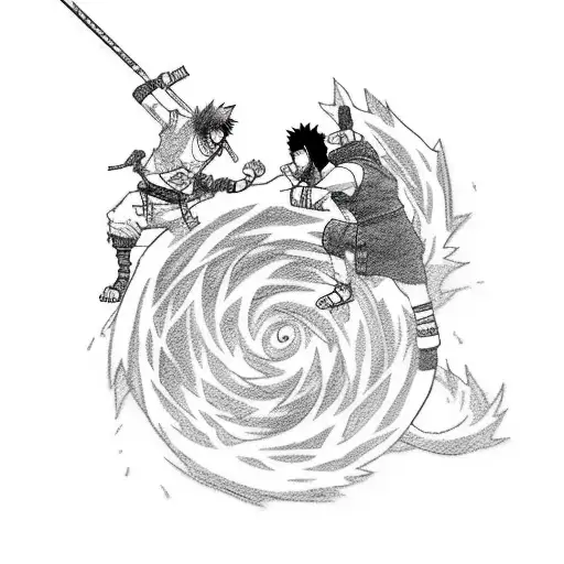 A Sketch-style Tattoo Capturing The Epic Showdown Between Naruto And Sasuke In Their Last Battle