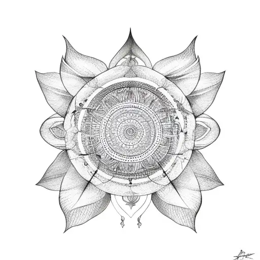Lotus Flower With Dreamcatcher And Ekg Lines