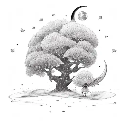 Moon Sky Fairy Nature Tree Leaves Starts