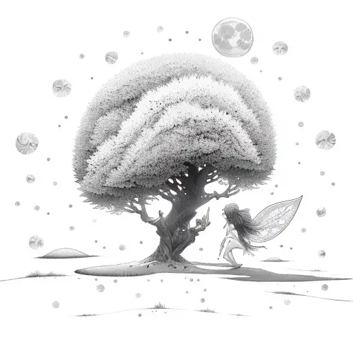 Moon Sky Fairy Nature Tree Leaves Starts