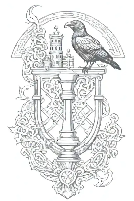 Rooker Family Crest With Chess Castle Piece With 6 Crows On A Celtic Cross