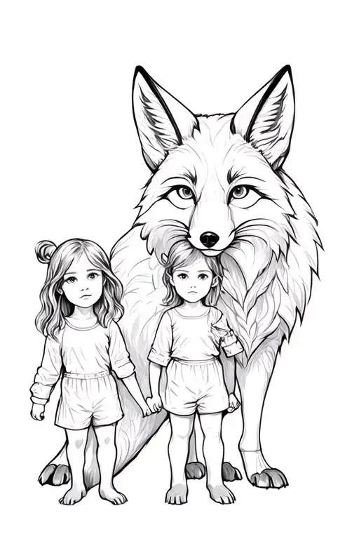 Strong Mother Fox Protects Two Children