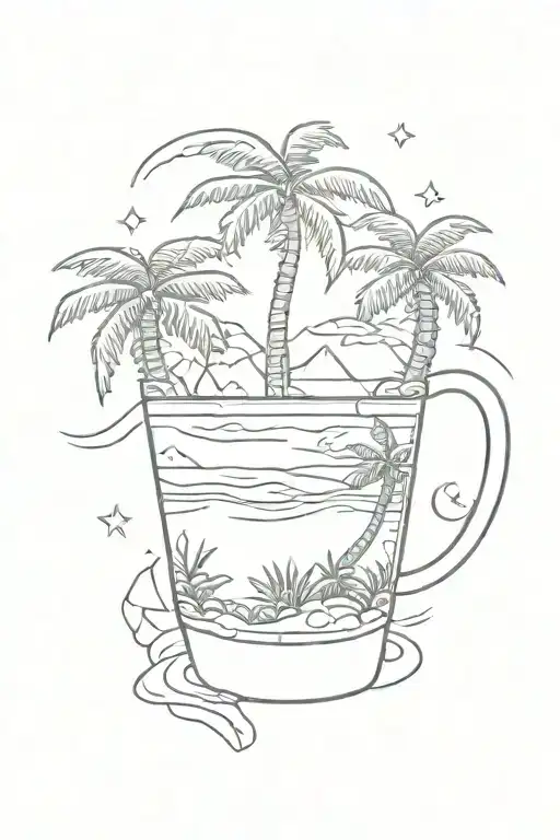 Cup Filled With Beach And Palm Trees