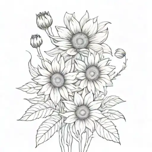 Sunflower Cosmos And Marigold Flowers