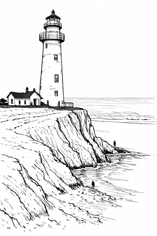 Hatteras Light House On The Right On A Cliff Over Looking The Beach