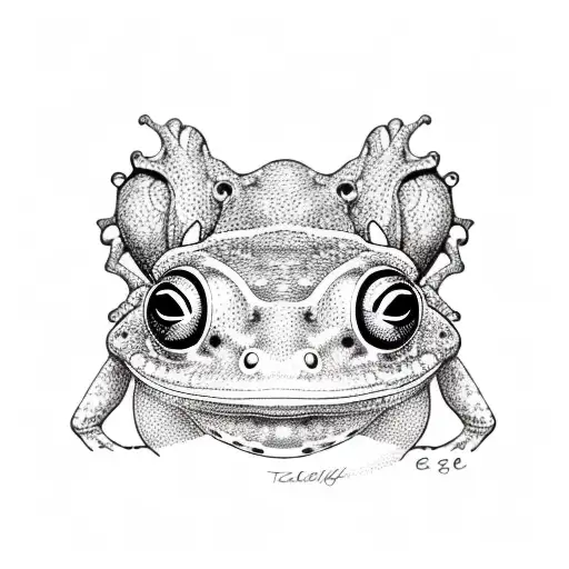 A Detailed Sketch Of A Taino Coqui Frog With Black-grey Shading