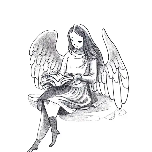 A Beautiful Angel Reading A Book In A Peaceful Forest Setting