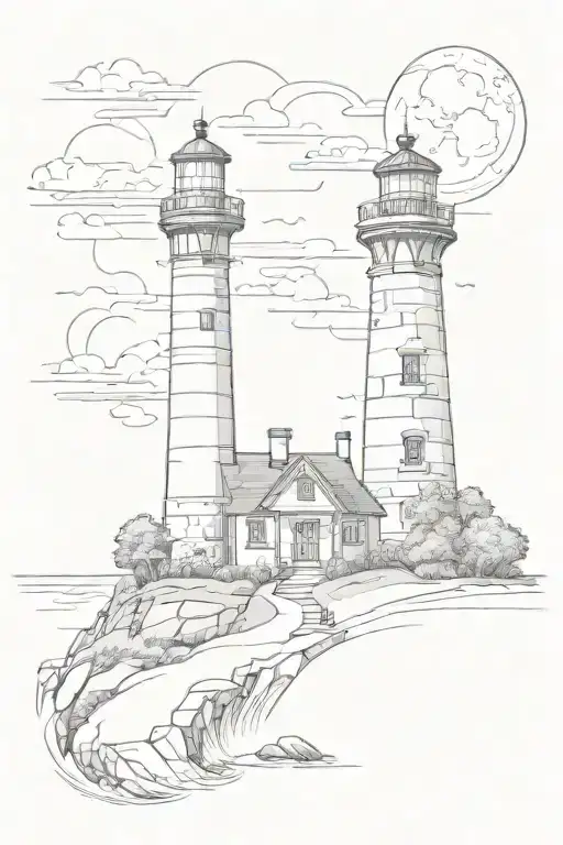 Lighthouse And Cottage On Land