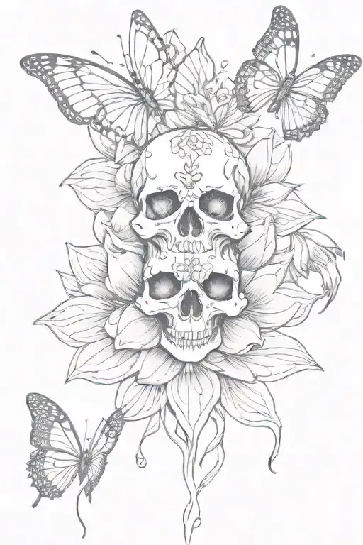 Skull Lotus Flower Butterfly