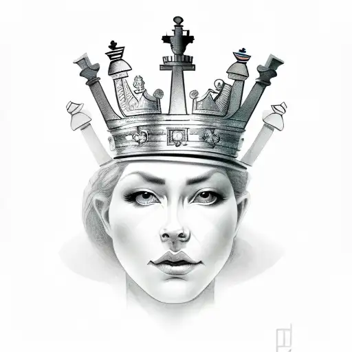 Chessboard Faded Out Into Back Ground Queen Chess Piece Up Front Pawns Around