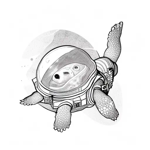 Astronaut Turtle Floating In Space