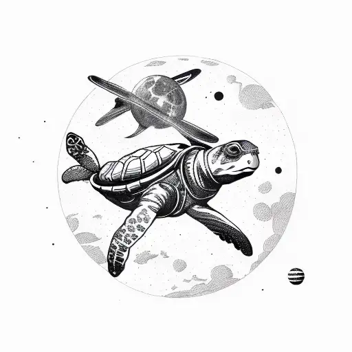 Astronaut Turtle Floating In Space