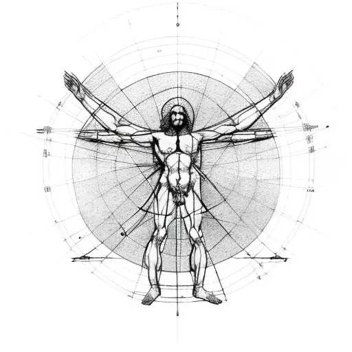 Vitruvian Man With Moon Behind It