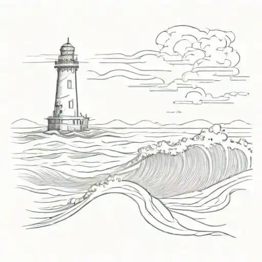 A Sketch Of A Sailboat Navigating Through Rough Waters With A Lighthouse In The Background