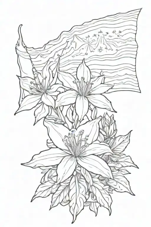 Rocky Mountains And Columbine Flower With Colorado Flag